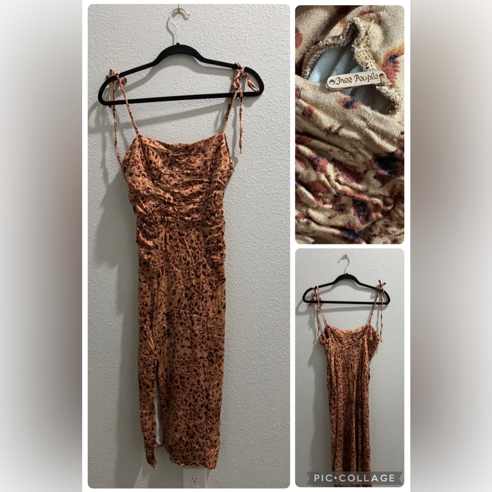 Free people Leopard Print Ruched Dress